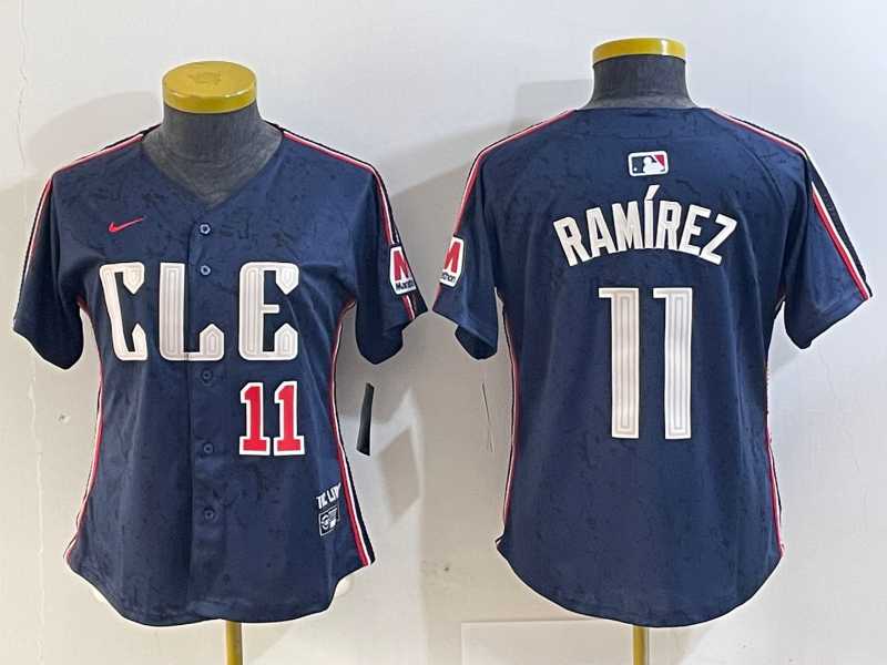 Womens Cleveland Guardians #11 Jose Ramirez Number Navy 2024 City Connect Limited Stitched Jerseys